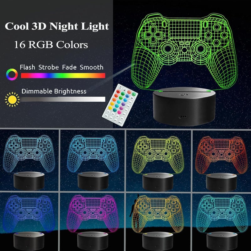 Posshe Gamepad 3D Lamp, Game Console Night Light for Kids, with 16 Colors Changing, Timer, 4 Flash Modes and Dimmable, Gaming Room Decor as Xmas Holiday Birthday Gifts, Gamer Gift for Boys Girls - Image 2